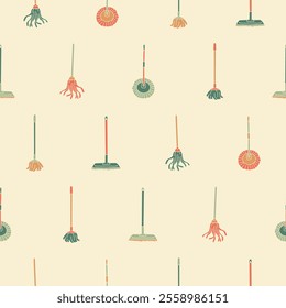 Collection of Mop Vector Seamless Pattern illustration Design