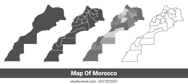 Collection of Morocco country grey political maps set with outline border