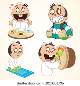 collection of moslem cartoon character doing activity