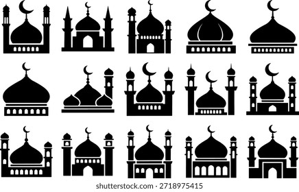 Colección de siluetas de mezquitas Diseños de arquitectura islámica