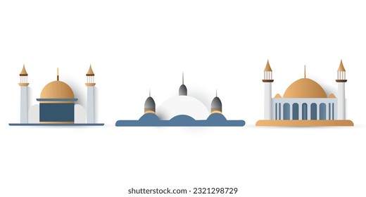 Collection of mosques with different architectural shapes vector artwork on white background