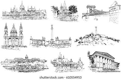 Collection of the most famous architectural buildings of Budapest.