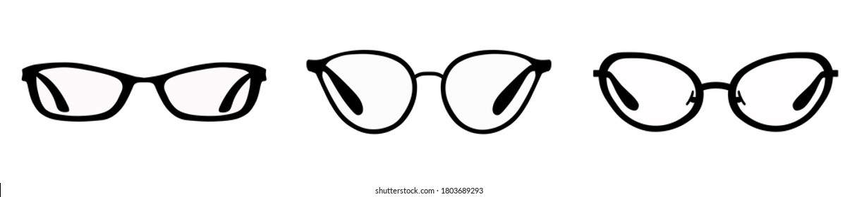 Collection of the most modern eyeglass frames for improving vision and office work, vector graphics on a white background