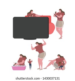 Collection of mother and daughter performing daily activities together 
