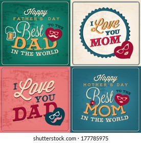 Collection of Mother's and Father's Day Greeting Card Templates in Vintage Style