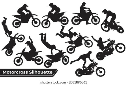 Collection of motocross silhouettes in different positions