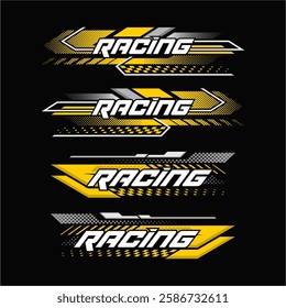 Collection of motorcycle and car stickers gradient racing graphic design with detailed dots