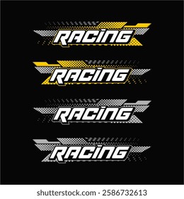 Collection of motorcycle and car stickers gradient racing graphic design with detailed dots