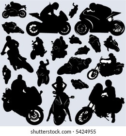 collection of motorcycle and rider vector