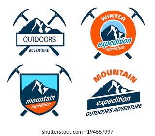 Collection of mountain expedition icons