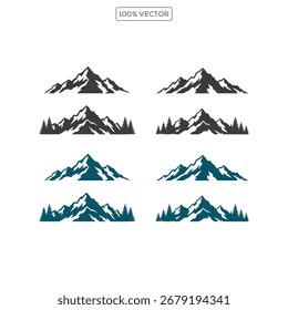 Colección de siluetas montañosas y forestales Treinta Plantilla de Vector diversa