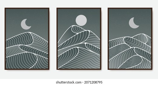 collection of mountain line art. landscape background. use for print art, covers, posters, postcards, social media stories, wall art