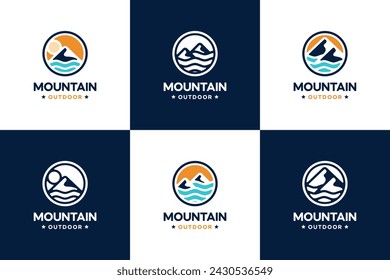 collection of mountain with ocean logo, exploration, vector design template.