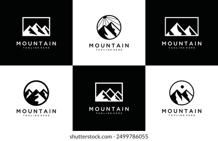 collection of mountain peak logo designs. icon set Outdoor adventure travel emblem with mountain vector.	