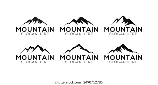 collection of mountain peak silhouette vector logo sets.