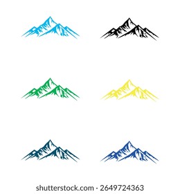 Collection of Mountain Peaks in Various Colors Ideal for Outdoor Adventure Branding and Design Projects
