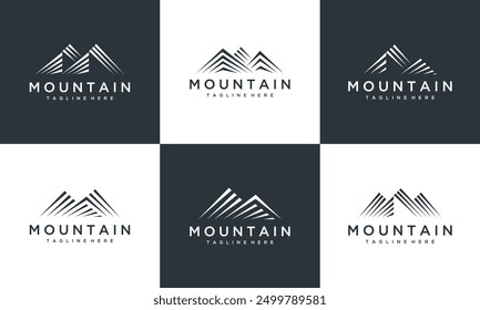Collection of mountain vector logo templates made with lines	
