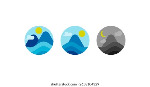 collection of mountain vector symbol designs with day and night versions