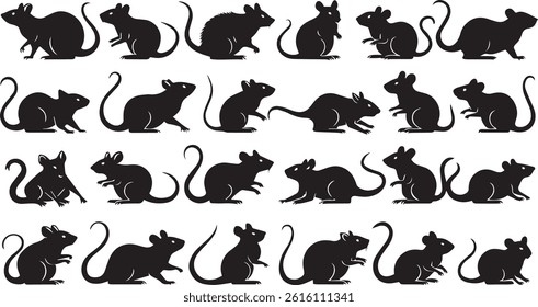 Collection of Mouse Silhouettes in Various Poses and Movements