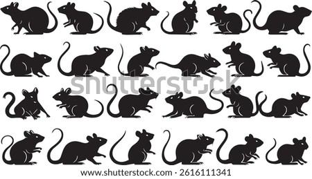 Collection of Mouse Silhouettes in Various Poses and Movements