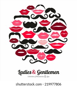 Collection of moustaches and lips