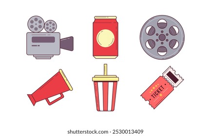 Collection of Movie and Cinema Elements Vintage Flat Design