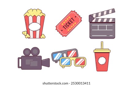 Collection of Movie and Cinema Elements Vintage Flat Design