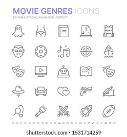 Collection of movie genres related line icons. 48x48 Pixel Perfect. Editable stroke