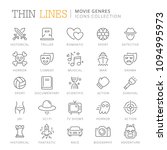 Collection of movie genres thin line icons
