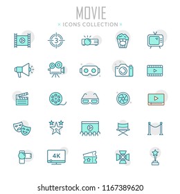 Collection of movie thin line icons. Vector eps10