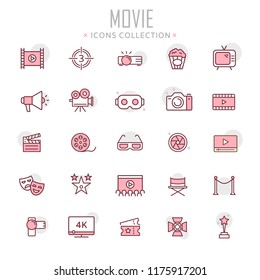 Collection of movie thin line icons. Vector eps10