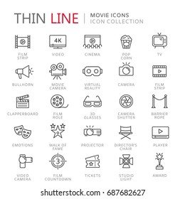 Collection of movie thin line icons