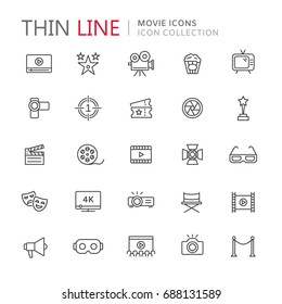 Collection of movie thin line icons