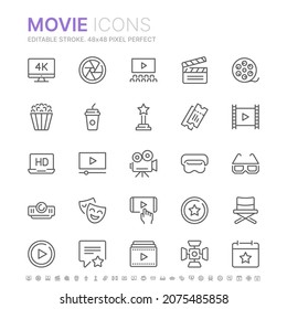 Collection of movies and cinemas related line icons. 48x48 Pixel Perfect. Editable stroke