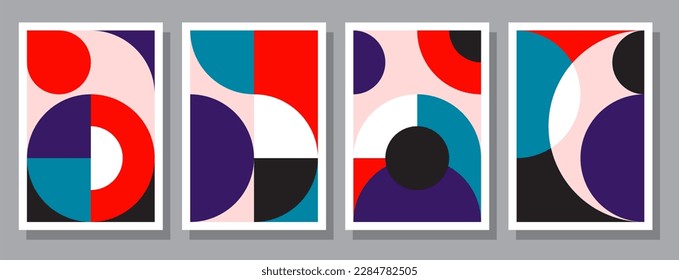 Colección de fondo mozaic conjunto bauhaus diseño lux simple y plano. Paquetes de afiche de arte geométrico minimalista lleno de colores con formas simples y figuras para banners web, branding, papel tapiz.
