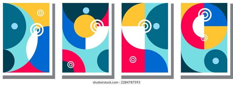 Collection mozaic background set bauhaus flat simple lux design. Packet of Minimalist geometric artwork poster full of colors with simple shapes and figures for web banners, branding, wallpaper.