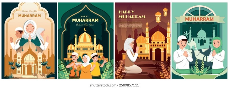 Collection of Muharram Islamic New Year Vector Poster Getting Cards