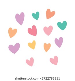Collection of multi colored hearts for love and romance themes. Romantic symbols for wedding invitations, Valentine cards, and sweet decorations
