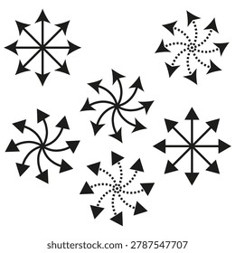 Collection of multi directional expansion arrow symbols vector. Great for visualizing logistics data flow and infographics.