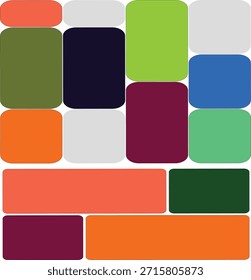 A collection of multicolored abstract blocks isolated on a transparent background