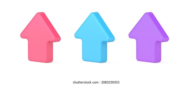 Colección de flechas multicolores apuntando hacia el diseño decorativo del símbolo ciberespacio Icono 3d ilustración vectorial isométrica. Establecer el logotipo de la interfaz de usuario del puntero direccional de carga aislado en blanco