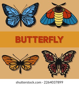Collection of multicolored butterflies, vector illustration.