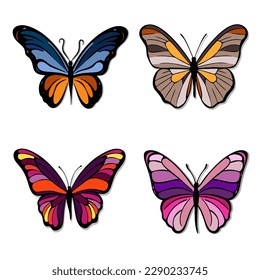 Collection of multicolored butterflies. Vector illustration.