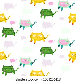 A collection of multi-colored cartoon cats. Pattern. Background for notebooks, clothes, cards.