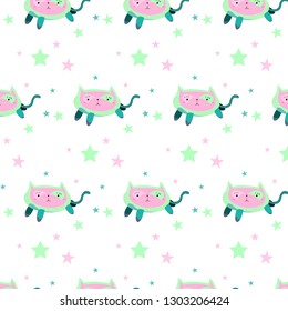 A collection of multi-colored cartoon cats. Pattern. Background for notebooks, clothes, cards.