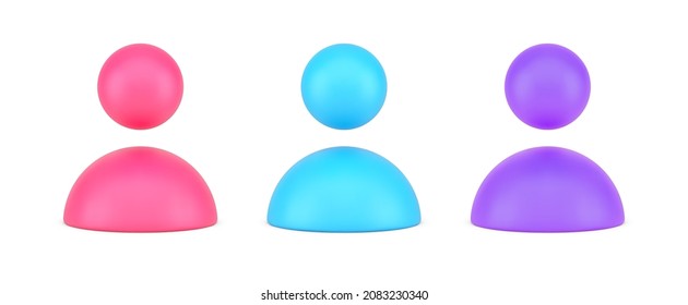 Collection multicolored human personal symbols cyberspace user staff abstract avatar or web member 3d icon isometric vector illustration. Set social network profile badge skittle chess figure