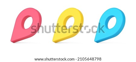 Collection multicolored isometric map pins GPS location control symbol decorative template 3d icon vector illustration. Set navigation reminder minimalistic symbol GPRS pointer isolated on white