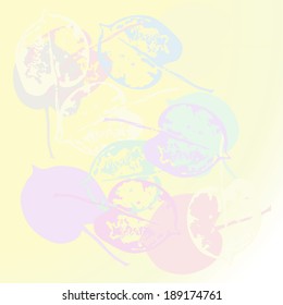 Collection of multicolored leaves of autumn on a light gradient background.