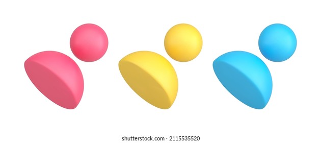 Collection multicolored skittles human staff cyberspace avatar person user 3d isometric vector illustration. Set red, yellow and blue chess figure symbol member of social networks or player isolated