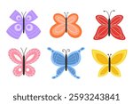 Collection of Multicolored Spring Butterflies with Geometric Patterns on Their Wings, Featuring Vibrant and Intricate Designs